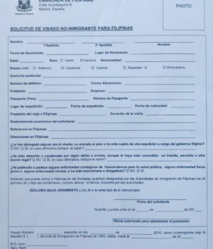 Formulario solicitud visa filipinas